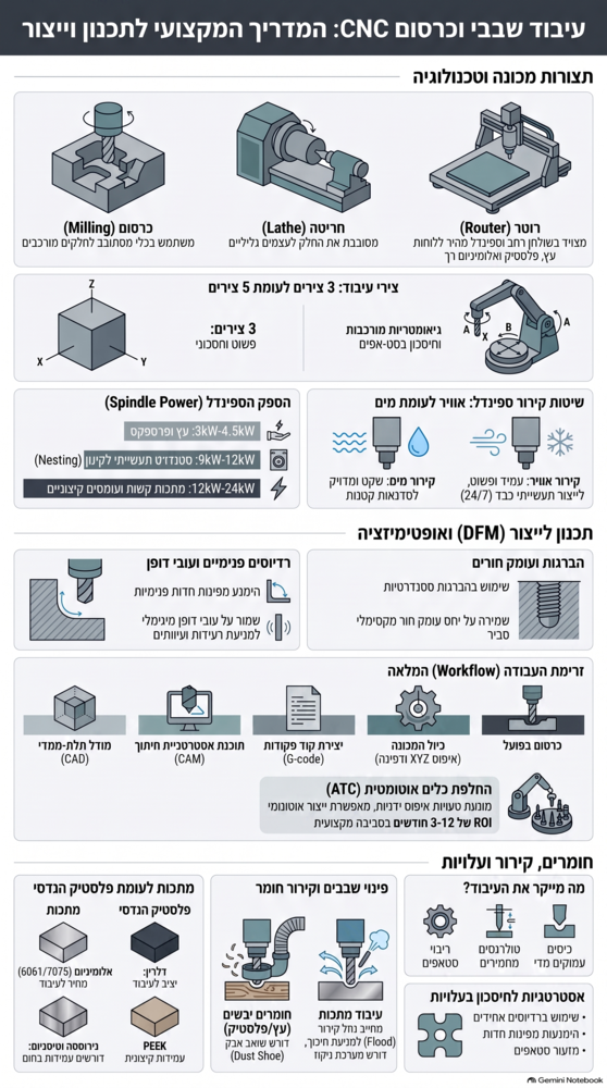 עיבוד שבבי ב-CNC – המדריך המלא: סוגי מכונות, חומרים, תכנון ועלויות